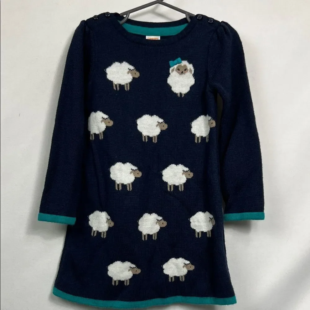 Gymboree Navy Blue sweater dress with sheep and teal details size 3T